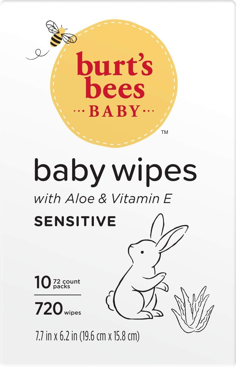 image:imageBurts Bees Baby Wipes Unscented Natural for Sensitive Skin with Aloe and Vitamin E 72 Baby Wipes 10 PackUnscented