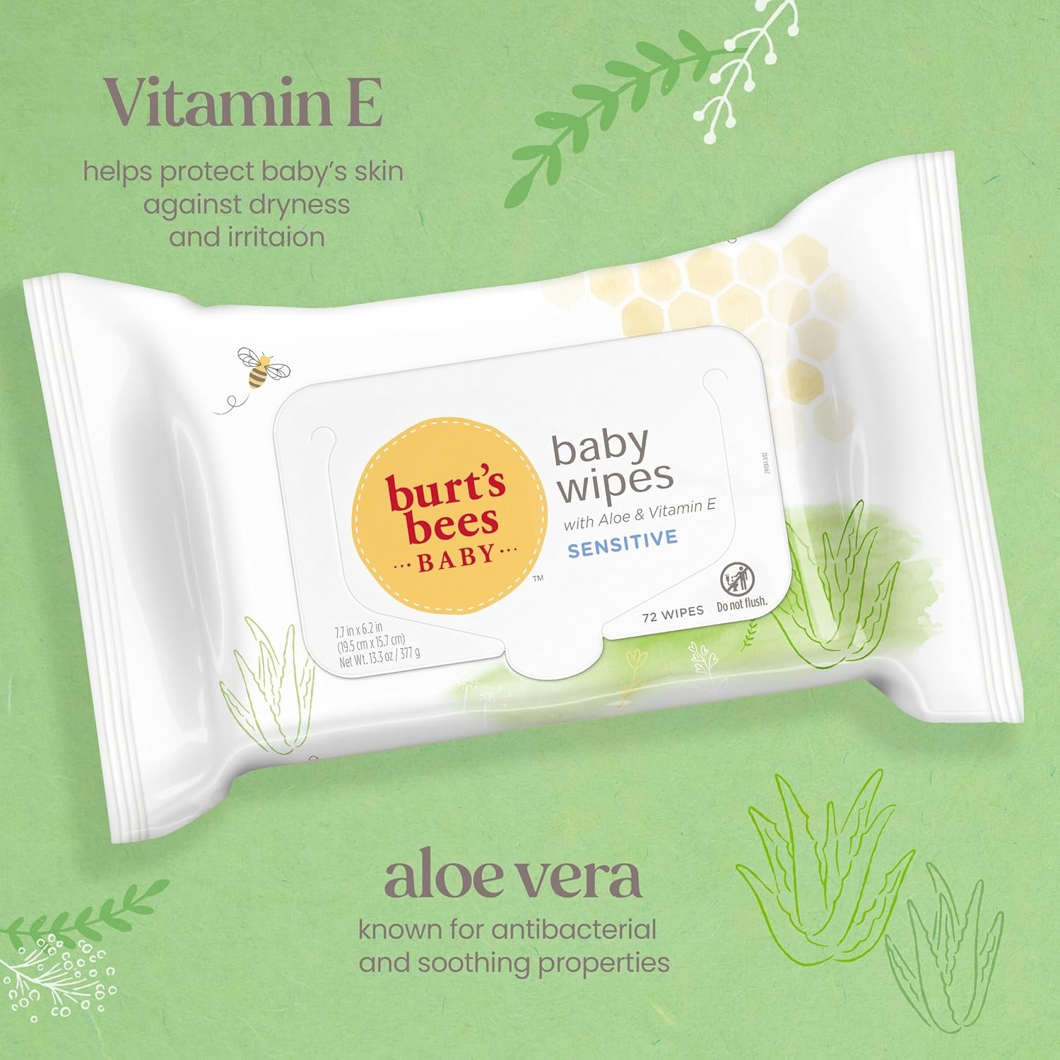 image:imageBurts Bees Baby Wipes Unscented Natural for Sensitive Skin with Aloe and Vitamin E 72 Baby Wipes 10 PackUnscented