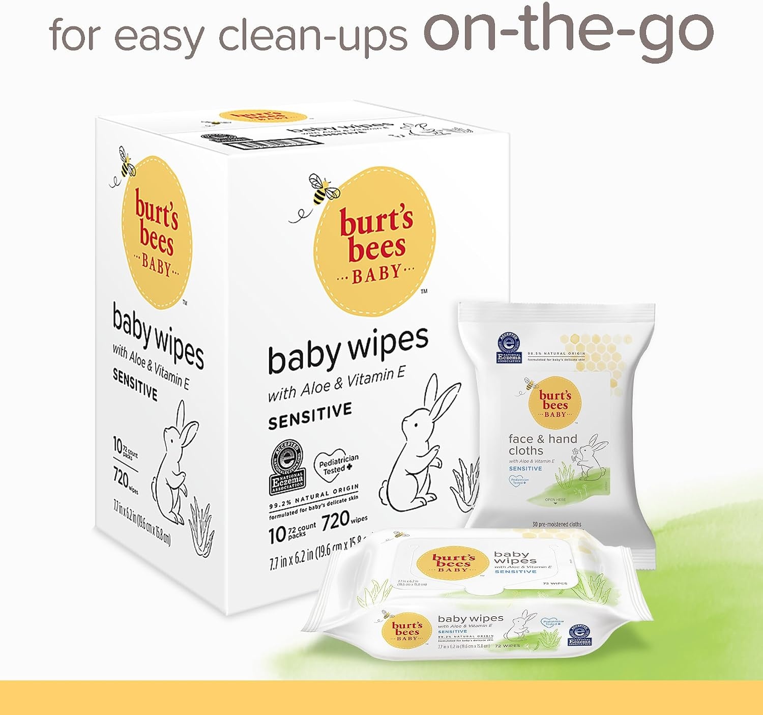 image:imageBurts Bees Baby Wipes Unscented Natural for Sensitive Skin with Aloe and Vitamin E 72 Baby Wipes 10 PackUnscented