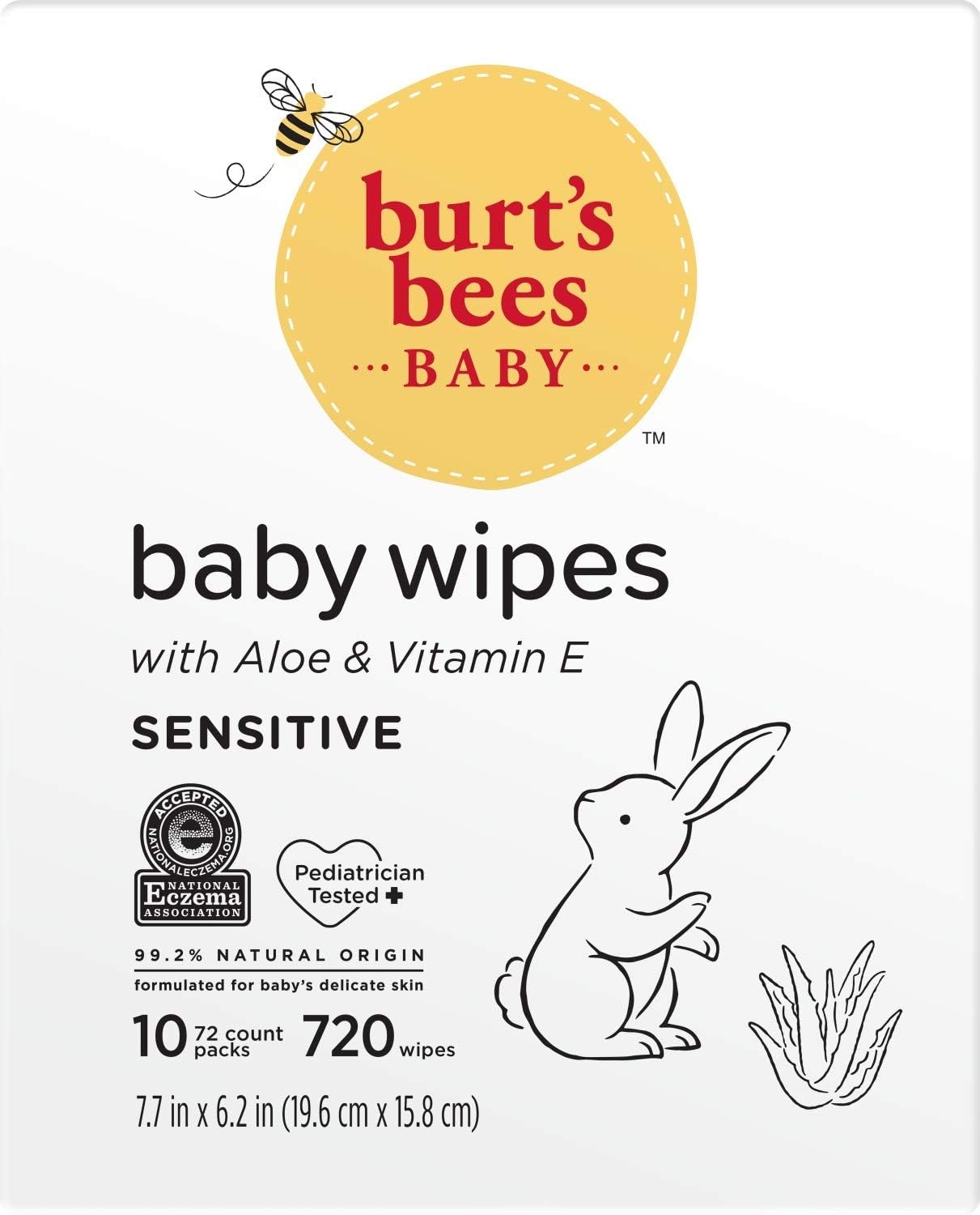 image:imageBurts Bees Baby Wipes Unscented Natural for Sensitive Skin with Aloe and Vitamin E 72 Baby Wipes 10 PackUnscented