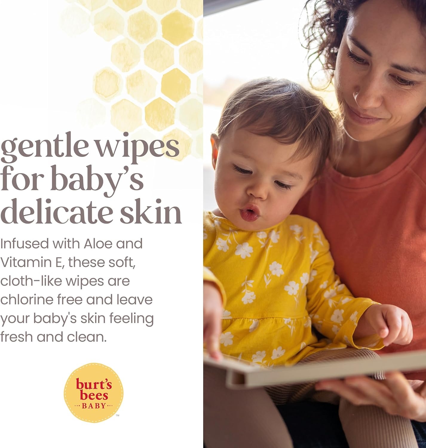 image:imageBurts Bees Baby Wipes Unscented Natural for Sensitive Skin with Aloe and Vitamin E 72 Baby Wipes 10 PackUnscented