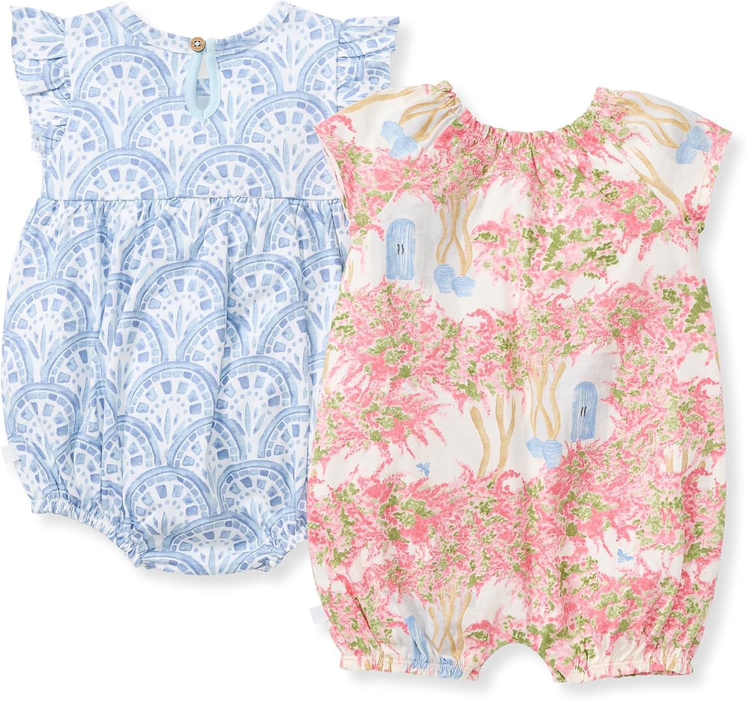image:imageBurts Bees Baby babygirls Romper 100 Organic Cotton Onepiece Bubble Shortall and Layette Set Girl Outfit 2packOcean Gems