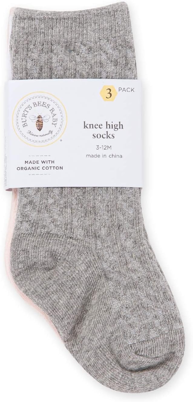 image:imageBurts Bees Baby babygirls Set of 3 Cable Knit Kneehigh Organic Cotton Stockings SocksMulti