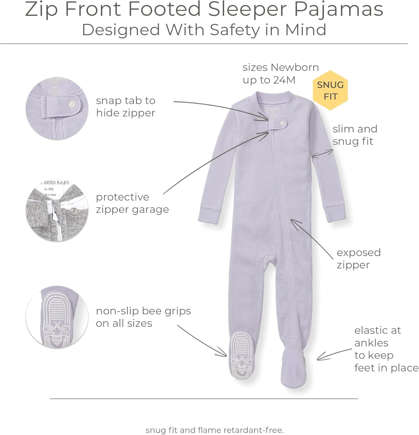 image:imageBurts Bees Baby unisexbaby Honeysoft Sleeper Pajamas Zip Front Nonslip Footed Footie Pjs Organic Cotton amp LyocellFlowering Lilac