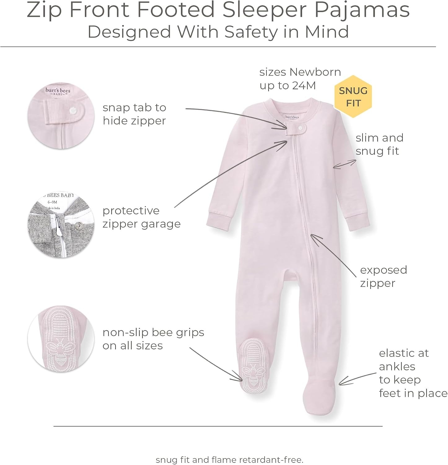 image:imageBurts Bees Baby unisexbaby Honeysoft Sleeper Pajamas Zip Front Nonslip Footed Footie Pjs Organic Cotton amp LyocellLavender Jersey Slub