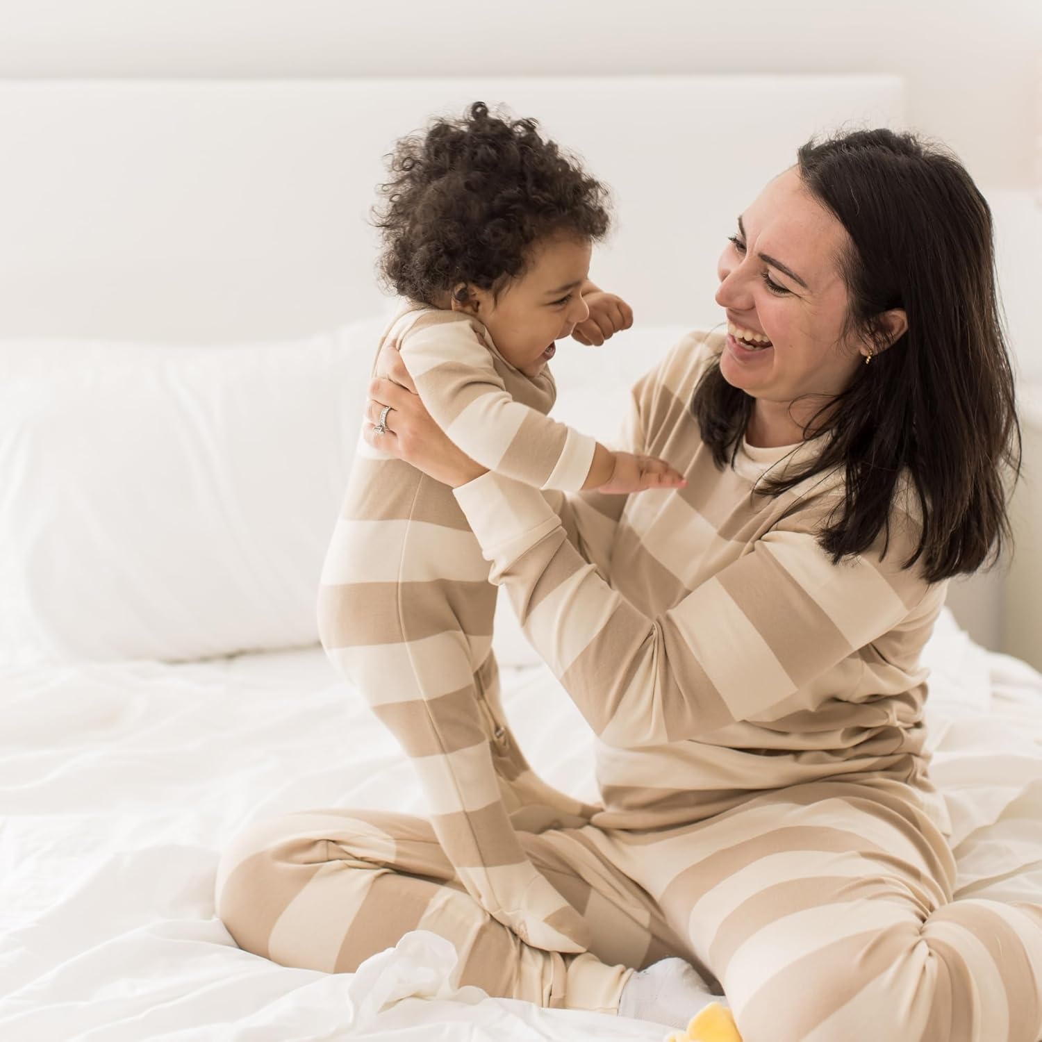 image:imageRugby Stripe Organic Cotton Mommy amp Me Pajamas Oat by Burts Bees BabyOat Rugby Stripe