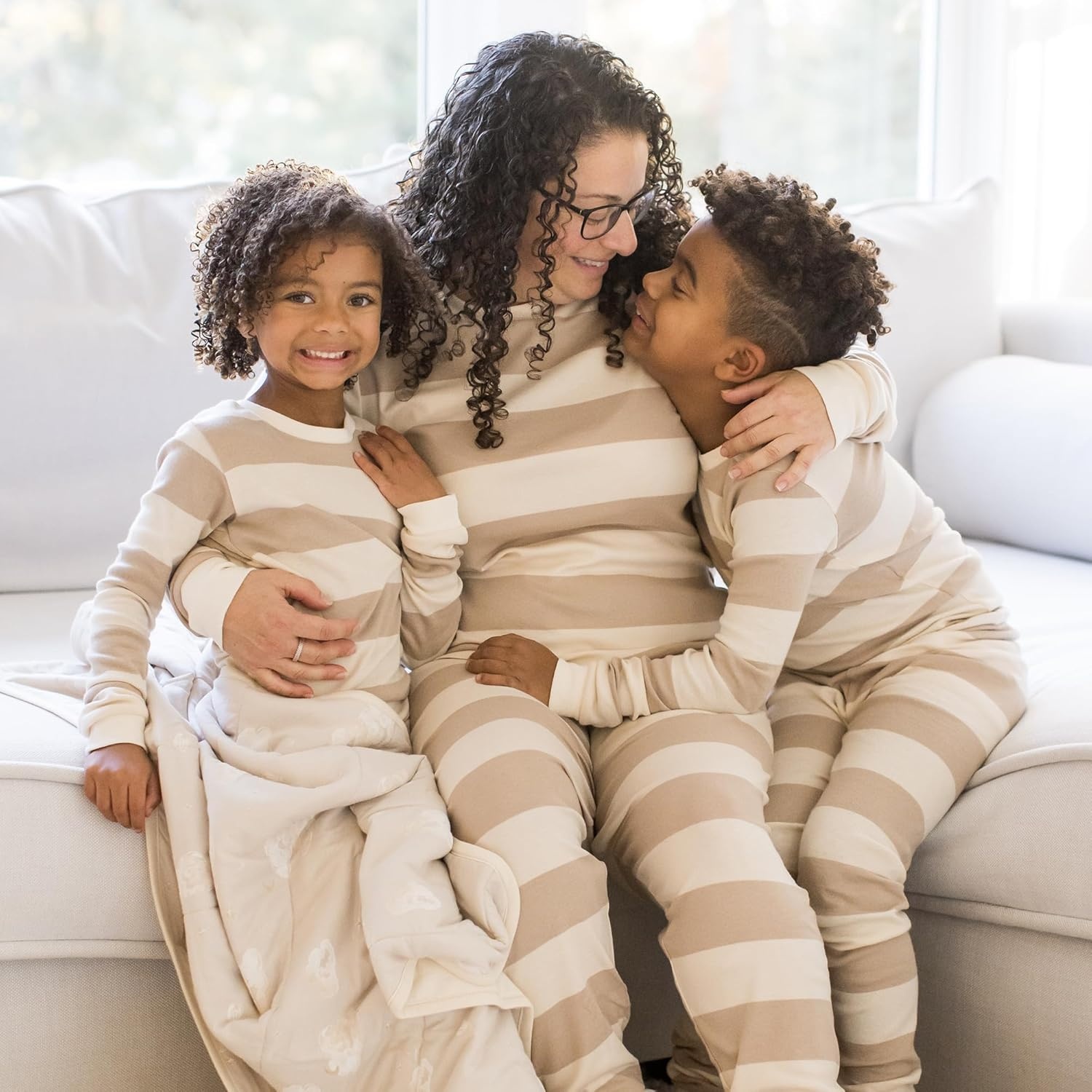 image:imageRugby Stripe Organic Cotton Mommy amp Me Pajamas Oat by Burts Bees BabyOat Rugby Stripe