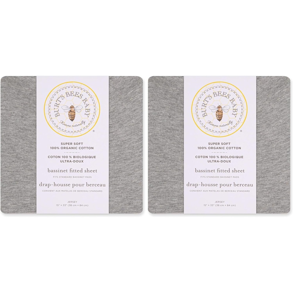 image:imageBassinet Sheet Infant Fitted BEESNUG Cover 100 Organic Cotton Soft Unisex Newborn Essentials for All Standard Oval or Rectangle Bassinet Bed Pads or Mattresses  15 x 33 InchesGris