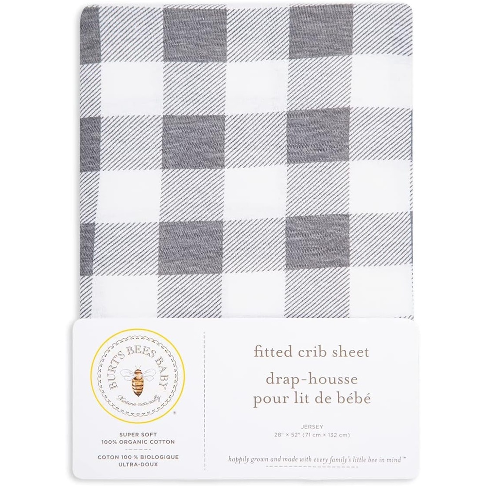 image:imageBurts Bees Baby Fitted Crib Sheet Girls Boys amp Unisex 100 Organic Cotton Crib Sheet for Standard Crib amp Toddler MattressesGrey Check