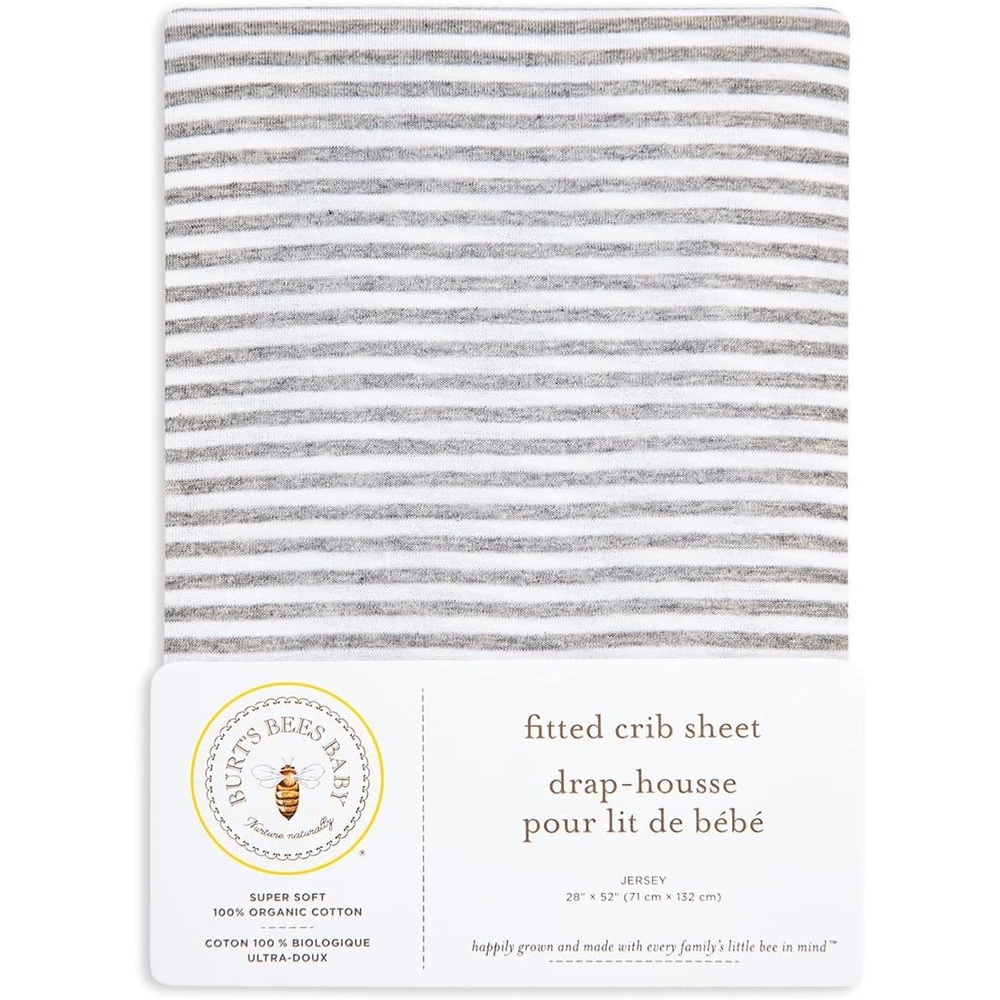 image:imageBurts Bees Baby Fitted Crib Sheet Girls Boys amp Unisex 100 Organic Cotton Crib Sheet for Standard Crib amp Toddler MattressesGrey Stripe