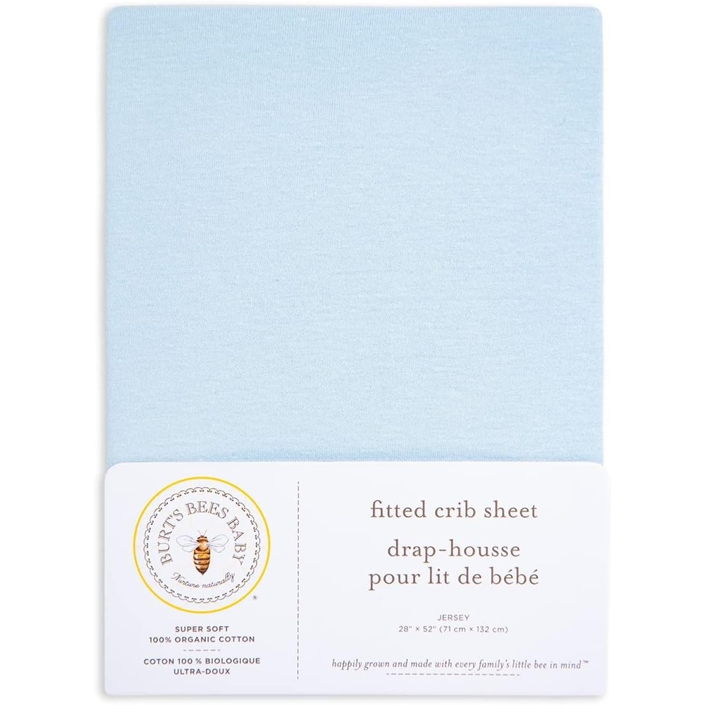 image:imageBurts Bees Baby Fitted Crib Sheet Girls Boys amp Unisex 100 Organic Cotton Crib Sheet for Standard Crib amp Toddler MattressesLight Blue Solid
