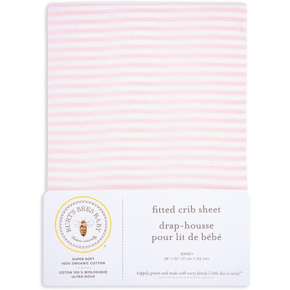 image:imageBurts Bees Baby Fitted Crib Sheet Girls Boys amp Unisex 100 Organic Cotton Crib Sheet for Standard Crib amp Toddler MattressesPink Stripe