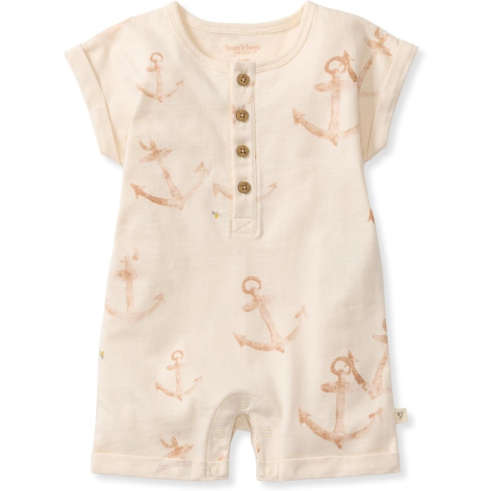 image:imageBurts Bees Baby Baby Boys Short Sleeve Rompers 100 Organic Cotton Onepiece Coverall and Layette SetAnchors Aweigh