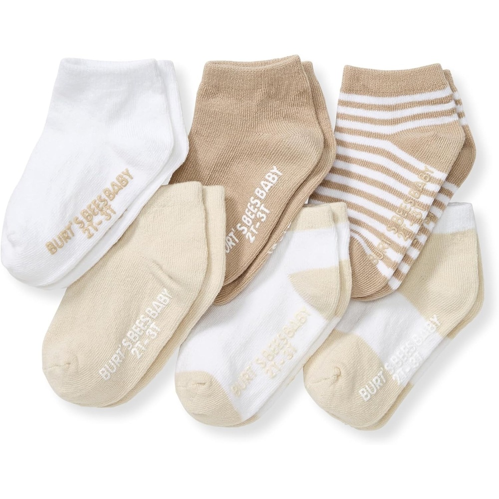 image:imageBurts Bees Baby Baby Girls Ankle Socks with NonSlip Grips Organic Soft Cotton Toddler Socks Baby Essential 6PackOat