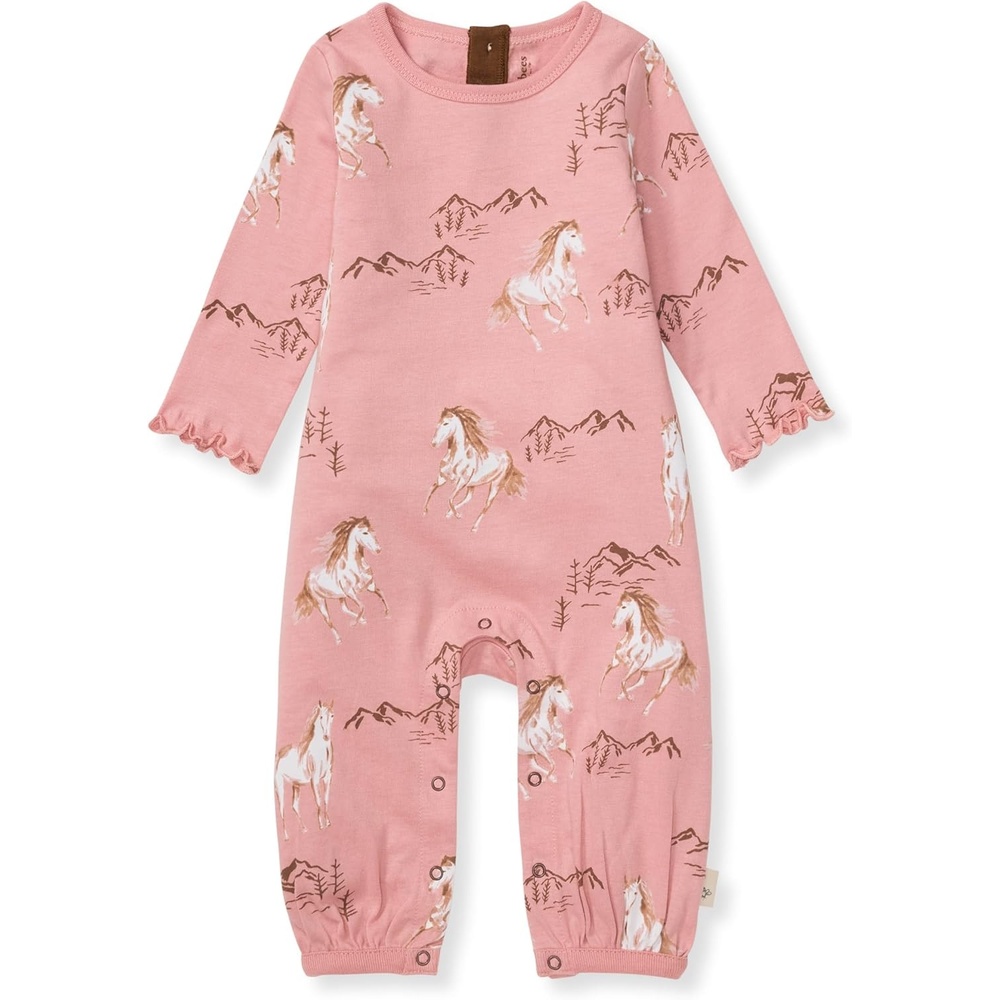 image:imageBurts Bees Baby Baby Girls Jumpsuit 100 Organic Cotton Onepiece Long Sleeve Ruffle Outfit CoverallHorse Love
