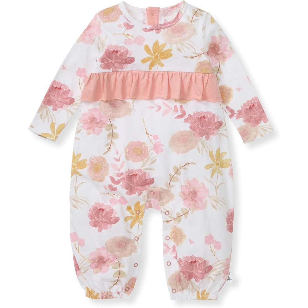 image:imageBurts Bees Baby Baby Girls Jumpsuit 100 Organic Cotton Onepiece Long Sleeve Ruffle Outfit CoverallVacay Floral