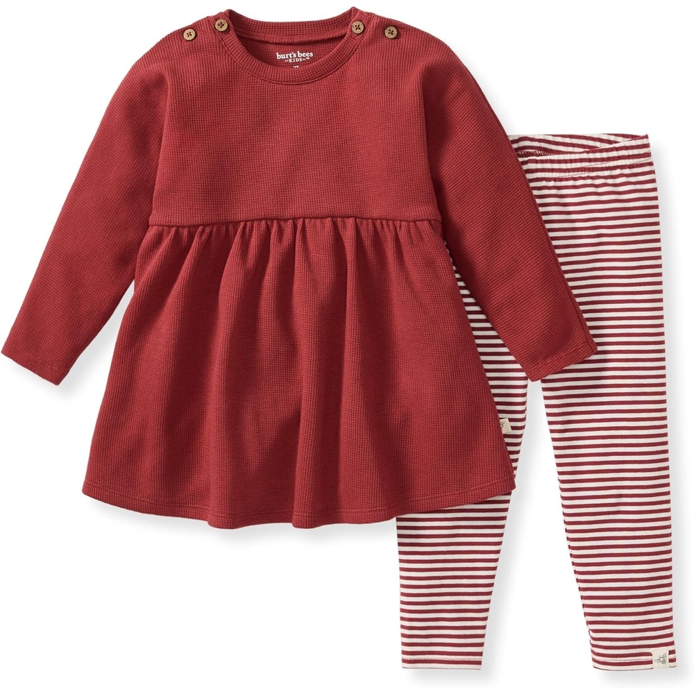 image:imageBurts Bees Baby Baby Girls Long Sleeve Top and Pant Set 100 Organic Cotton OutfitBrick Thermal