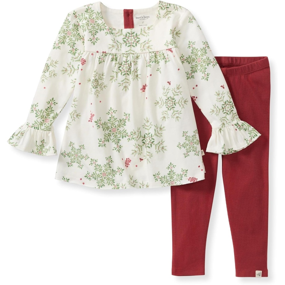 image:imageBurts Bees Baby Baby Girls Long Sleeve Top and Pant Set 100 Organic Cotton OutfitHoliday Snowflakes