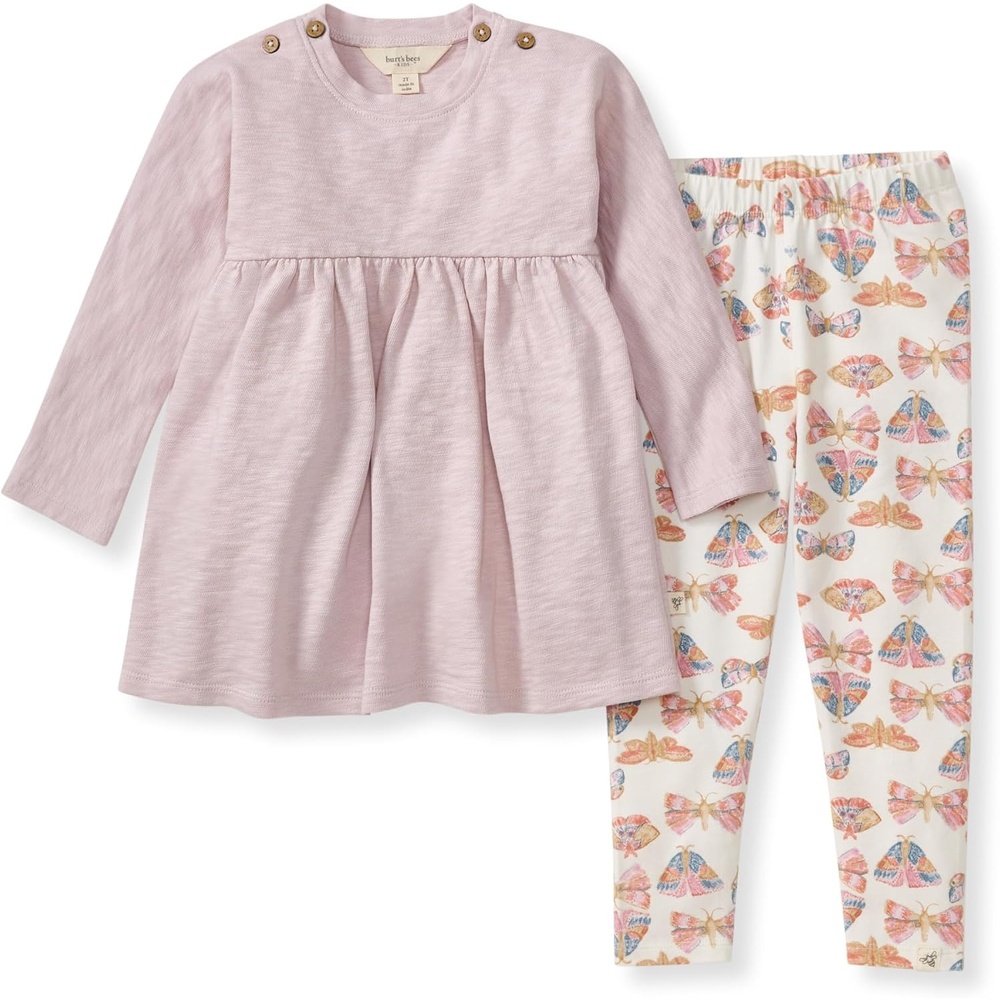image:imageBurts Bees Baby Baby Girls Long Sleeve Top and Pant Set 100 Organic Cotton OutfitSoft Violet Slub