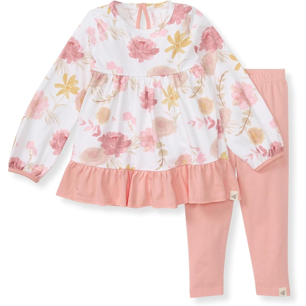 image:imageBurts Bees Baby Baby Girls Long Sleeve Top and Pant Set 100 Organic Cotton OutfitVacay Floral Set