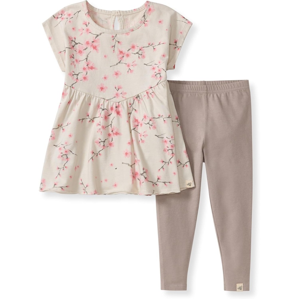 image:imageBurts Bees Baby Baby Girls Short Sleeve Top and Leggings Set Outfit Bundle 100 Organic CottonCherry Blossoms