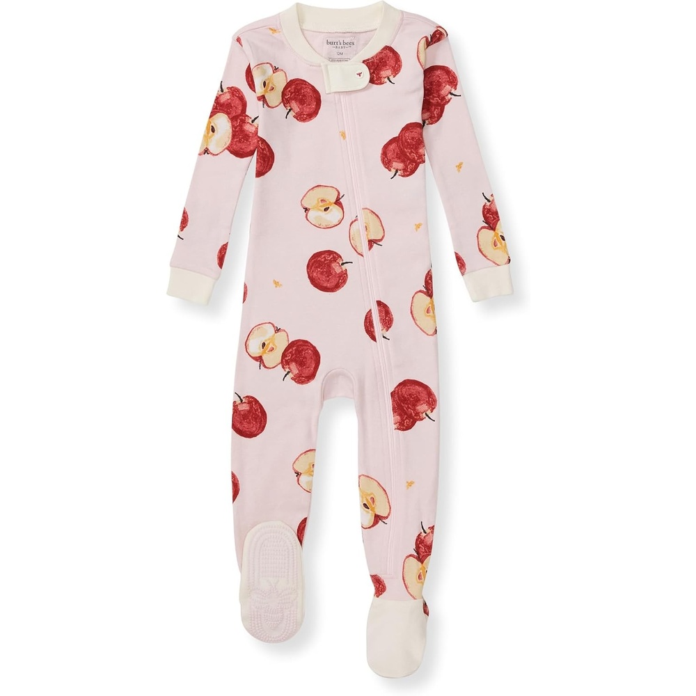 image:imageBurts Bees Baby Baby Girls Sleeper Pajamas 100 Organic Cotton Onepiece PJs Diagonal Zip Up Jumpsuit Snug Fit FootieApple Orchard