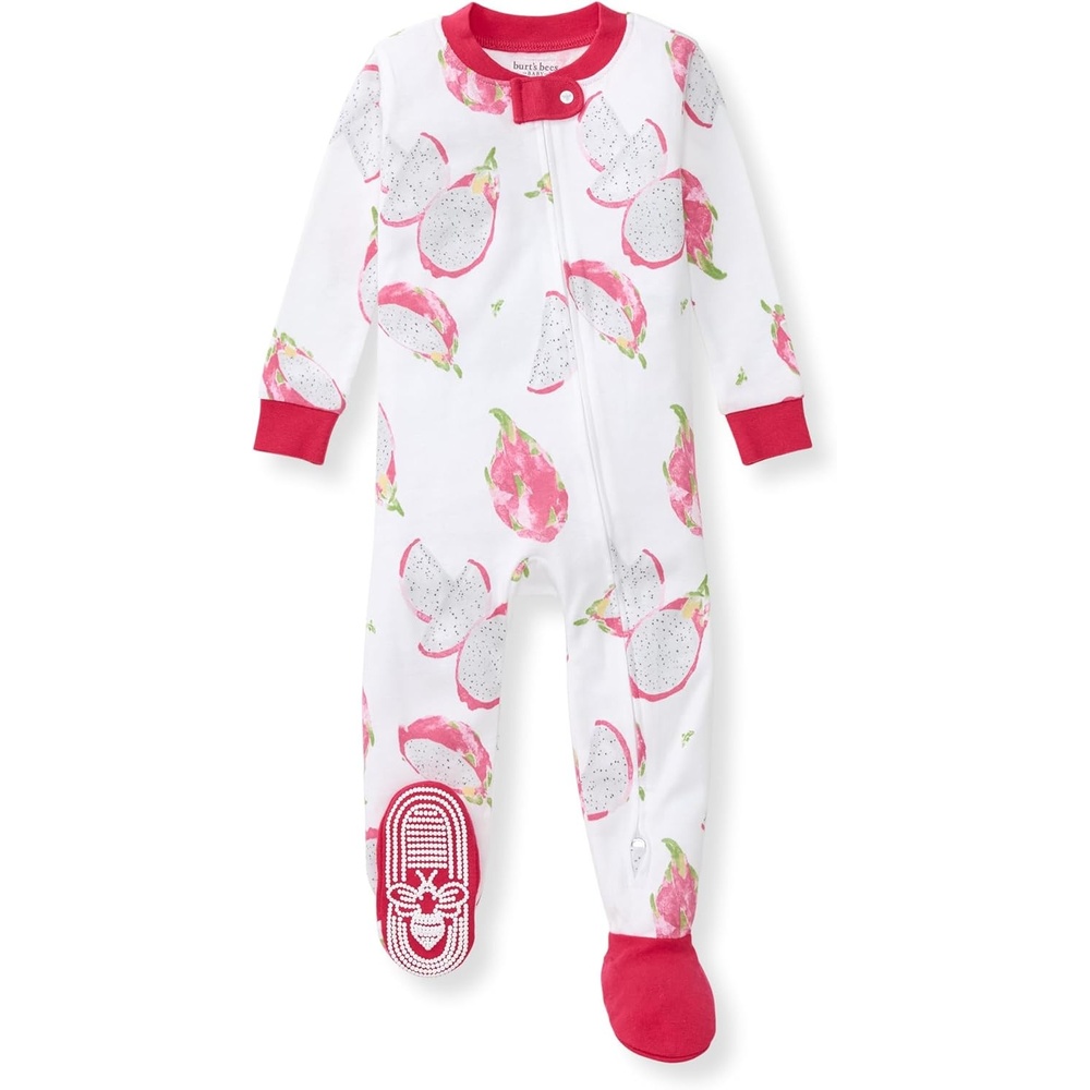 image:imageBurts Bees Baby Baby Girls Sleeper Pajamas 100 Organic Cotton Onepiece PJs Diagonal Zip Up Jumpsuit Snug Fit FootieDragon Fruit