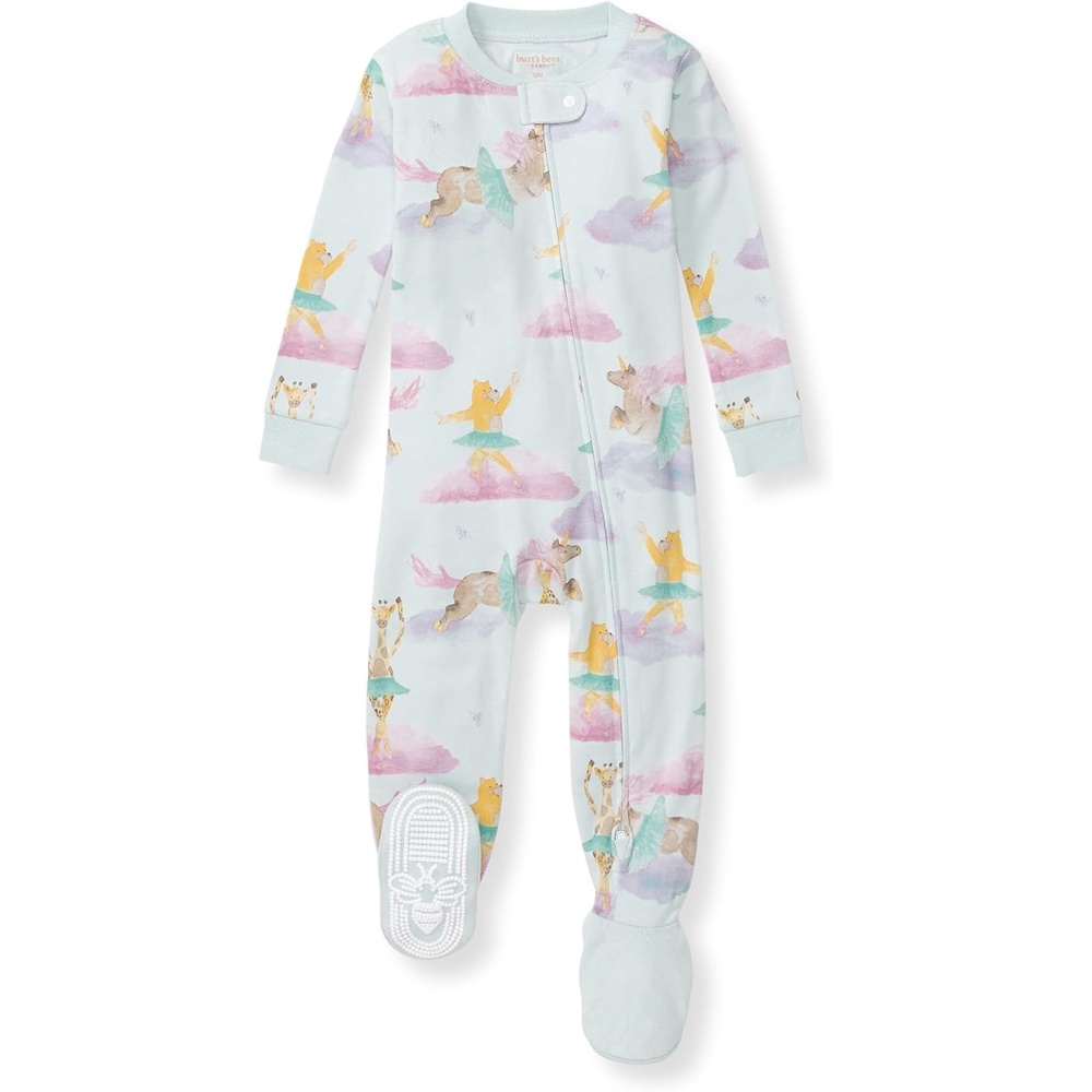 image:imageBurts Bees Baby Baby Girls Sleeper Pajamas 100 Organic Cotton Onepiece PJs Diagonal Zip Up Jumpsuit Snug Fit FootieDream Ballet