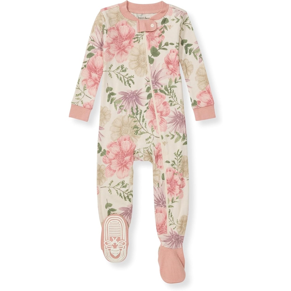 image:imageBurts Bees Baby Baby Girls Sleeper Pajamas 100 Organic Cotton Onepiece PJs Diagonal Zip Up Jumpsuit Snug Fit FootieMountain Floral