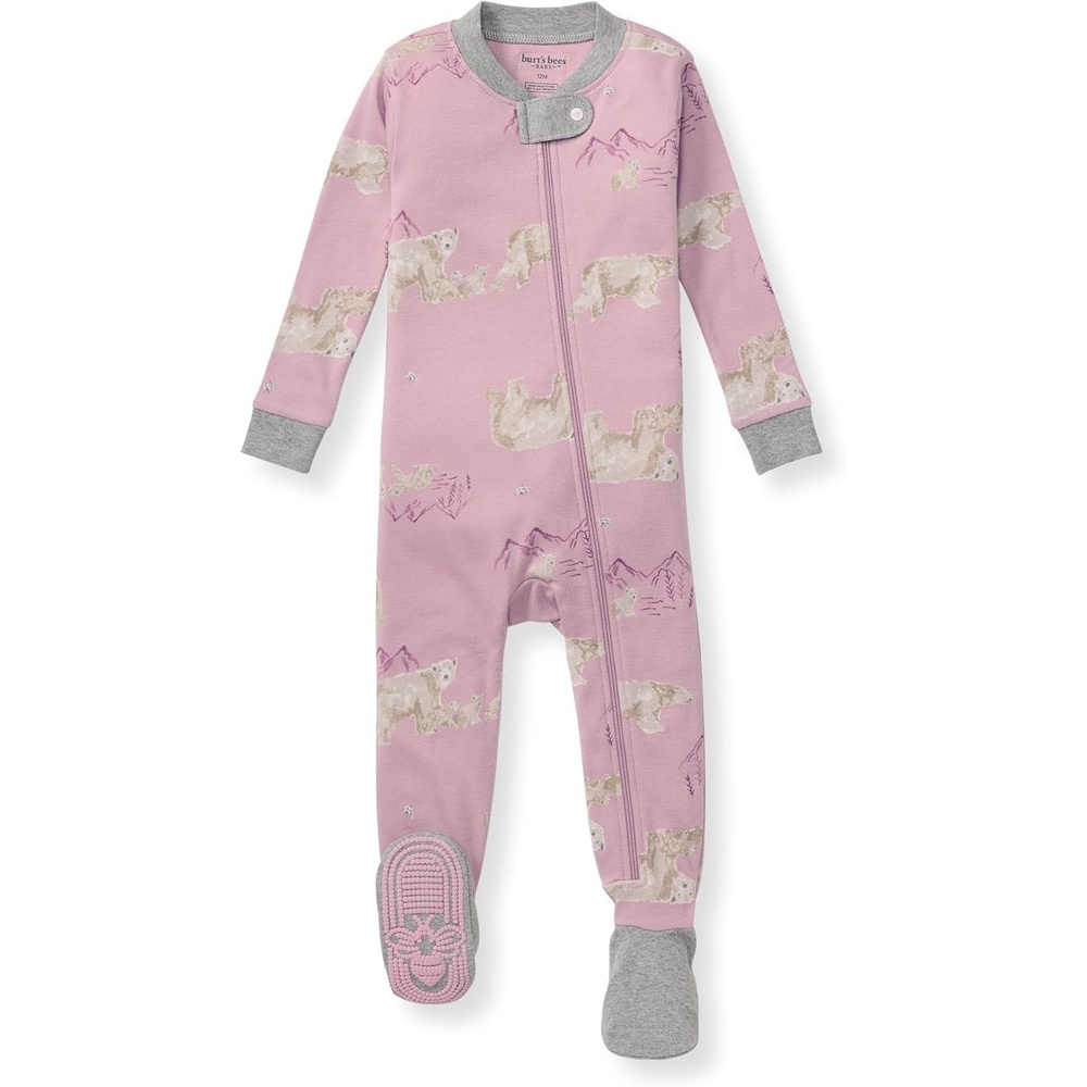 image:imageBurts Bees Baby Baby Girls Sleeper Pajamas 100 Organic Cotton Onepiece PJs Diagonal Zip Up Jumpsuit Snug Fit FootiePolar Mountain Pink