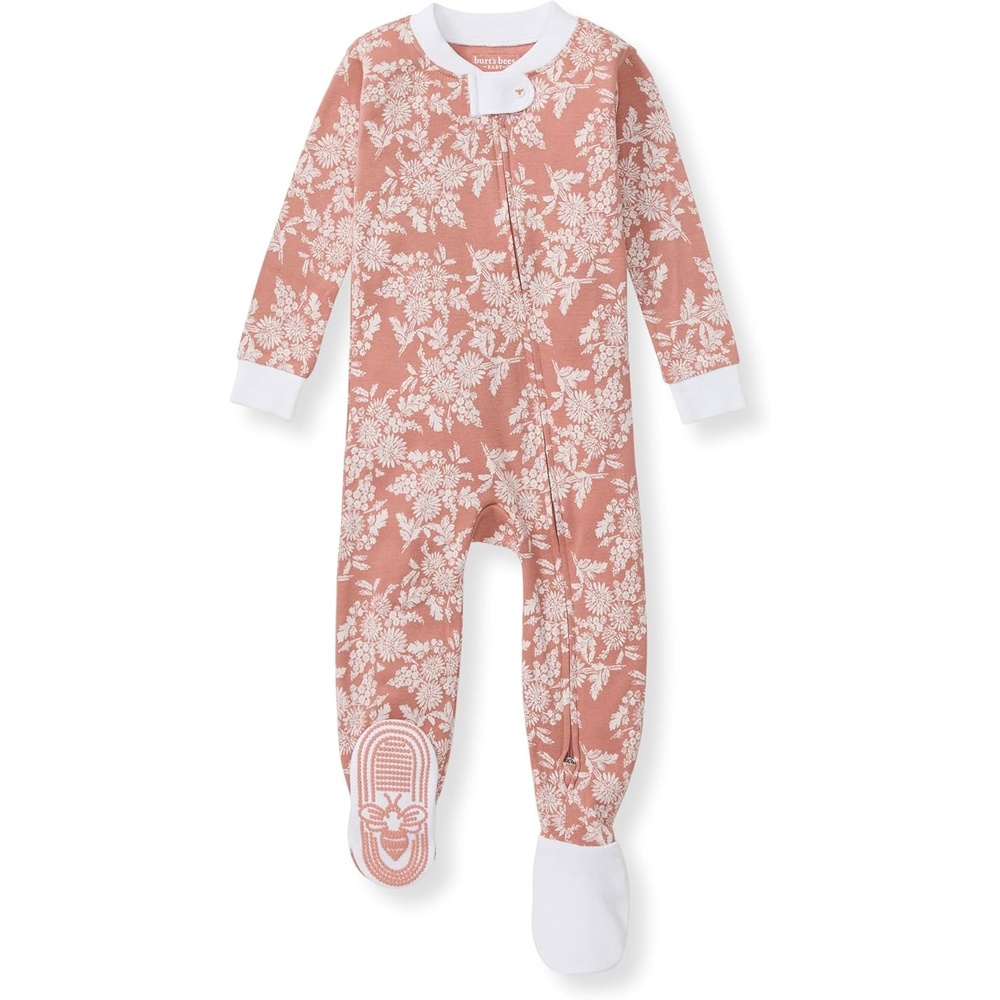 image:imageBurts Bees Baby Baby Girls Sleeper Pajamas 100 Organic Cotton Onepiece PJs Diagonal Zip Up Jumpsuit Snug Fit FootieVibrant Garden