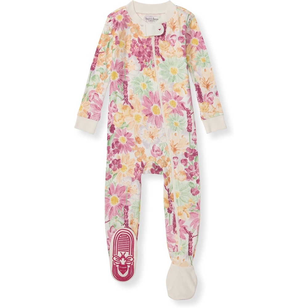 image:imageBurts Bees Baby Baby Girls Sleeper Pajamas 100 Organic Cotton Onepiece PJs Diagonal Zip Up Jumpsuit Snug Fit FootieWild Floral