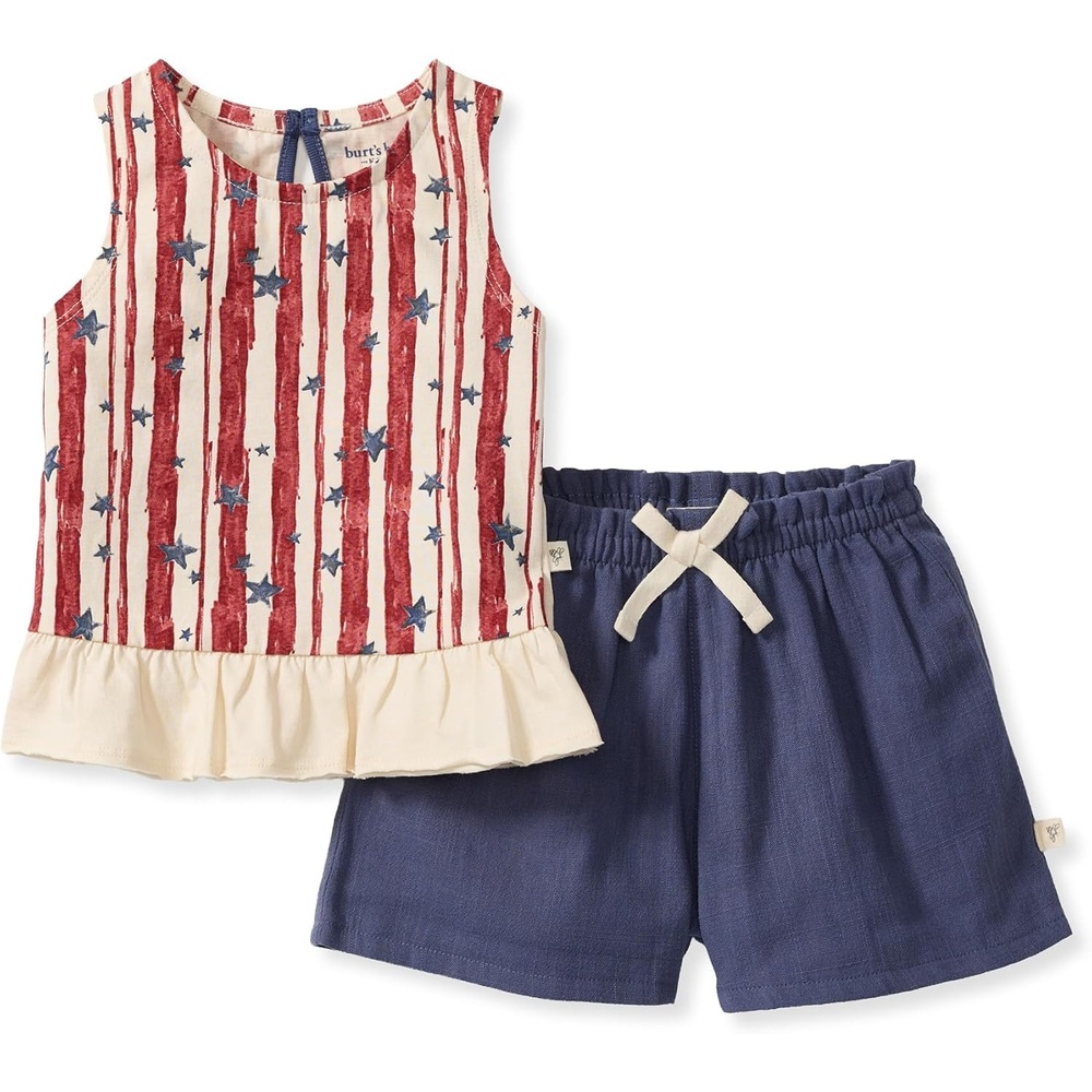 image:imageBurts Bees Baby Baby Girls Sleeveless Top and Shorts Set Tunic and Shorts Bundle 100 Organic CottonStars  Stripes
