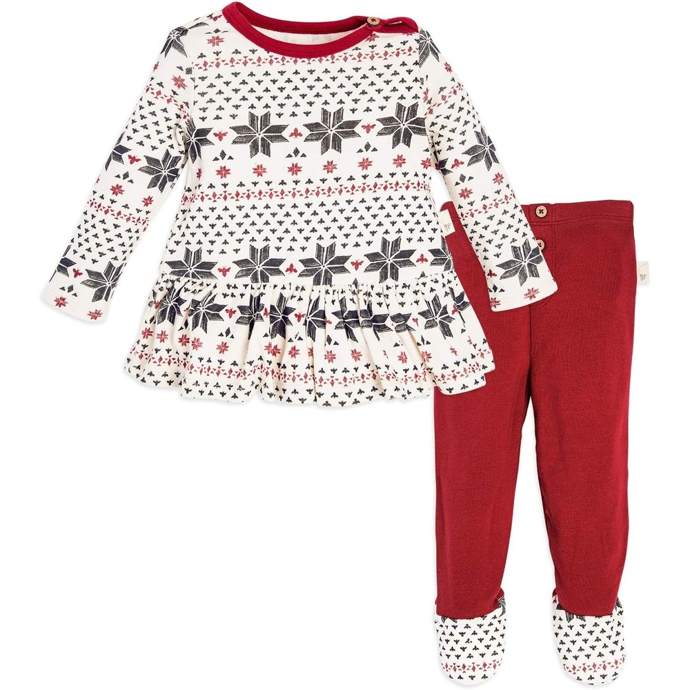 image:imageBurts Bees Baby Baby Girls Top and Pant Set Tunic and Leggings Bundle 100 Organic CottonCranberry Penned Fair Isle