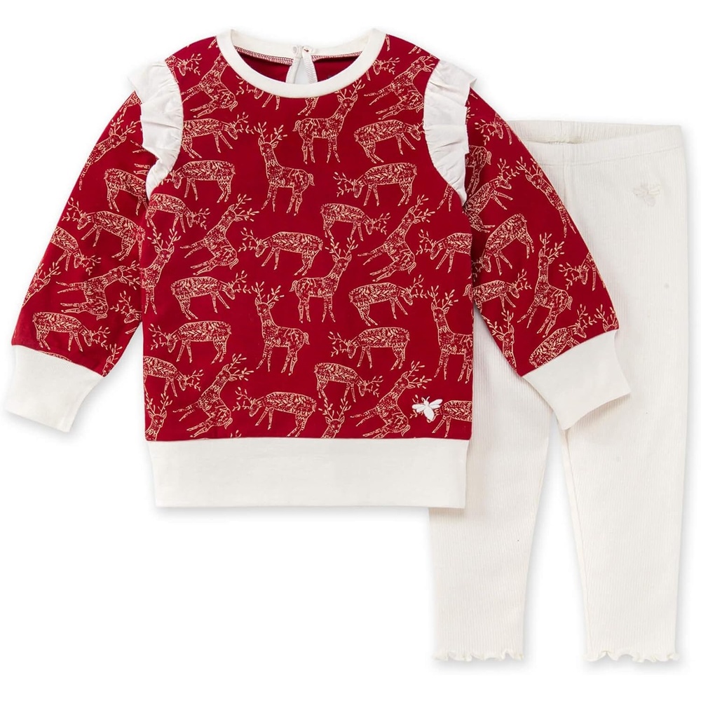image:imageBurts Bees Baby Baby Girls Top and Pant Set Tunic and Leggings Bundle 100 Organic CottonFestive Reindeer