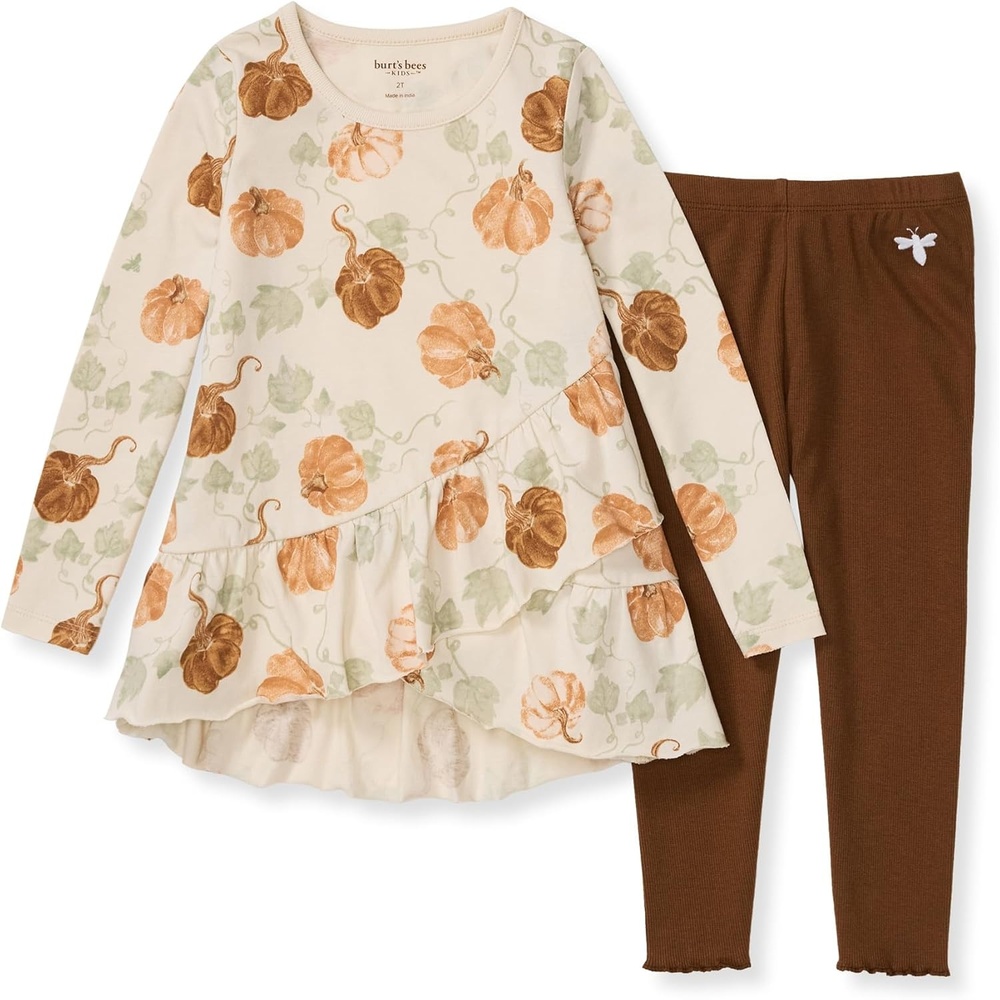 image:imageBurts Bees Baby Baby Girls Top and Pant Set Tunic and Leggings Bundle 100 Organic CottonLovey Pumpkins Set