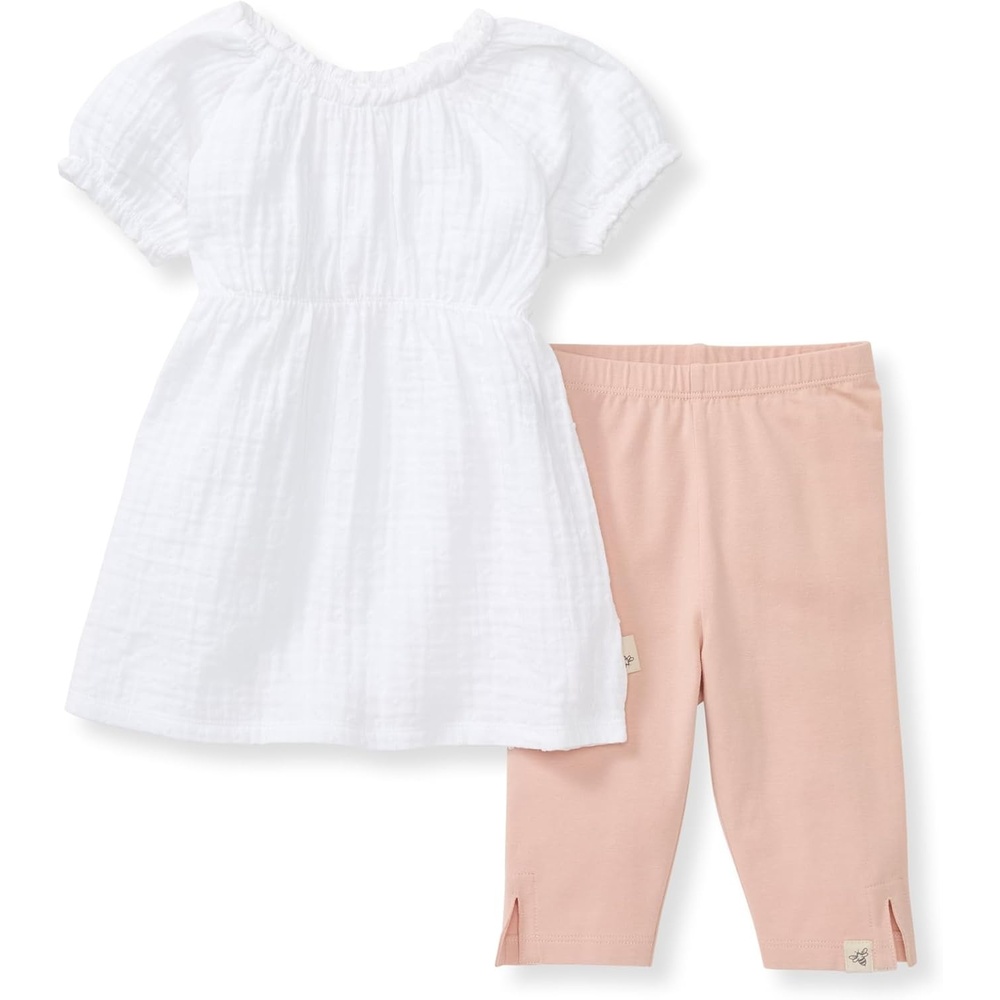 image:imageBurts Bees Baby Baby Girls Top and Pant Set Tunic and Leggings Bundle 100 Organic CottonPuff Sleeve Set