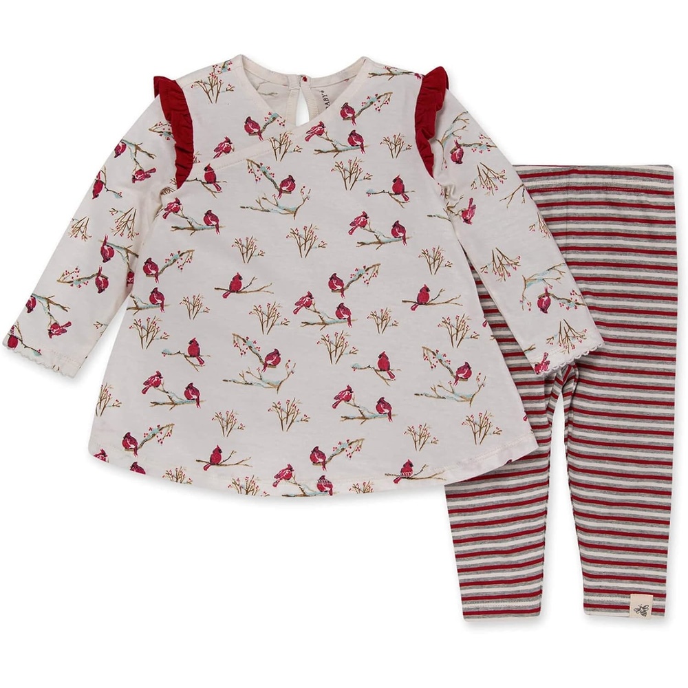 image:imageBurts Bees Baby Baby Girls Top and Pant Set Tunic and Leggings Bundle 100 Organic CottonSnowy Songbirds