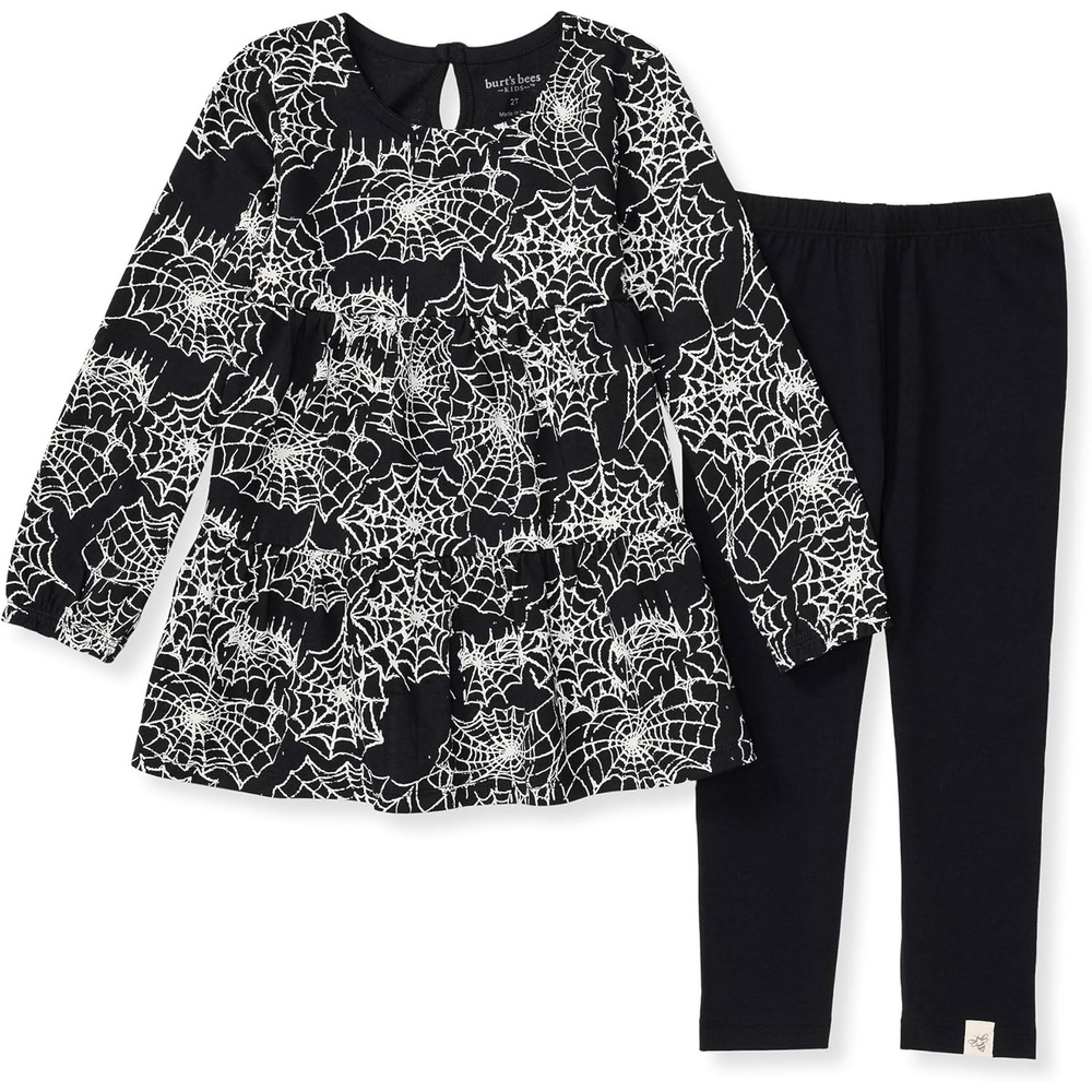 image:imageBurts Bees Baby Baby Girls Top and Pant Set Tunic and Leggings Bundle 100 Organic CottonSpiderwebs Set