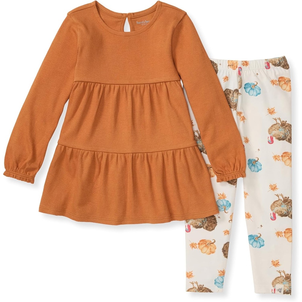 image:imageBurts Bees Baby Baby Girls Top and Pant Set Tunic and Leggings Bundle 100 Organic CottonTurkey Time Set
