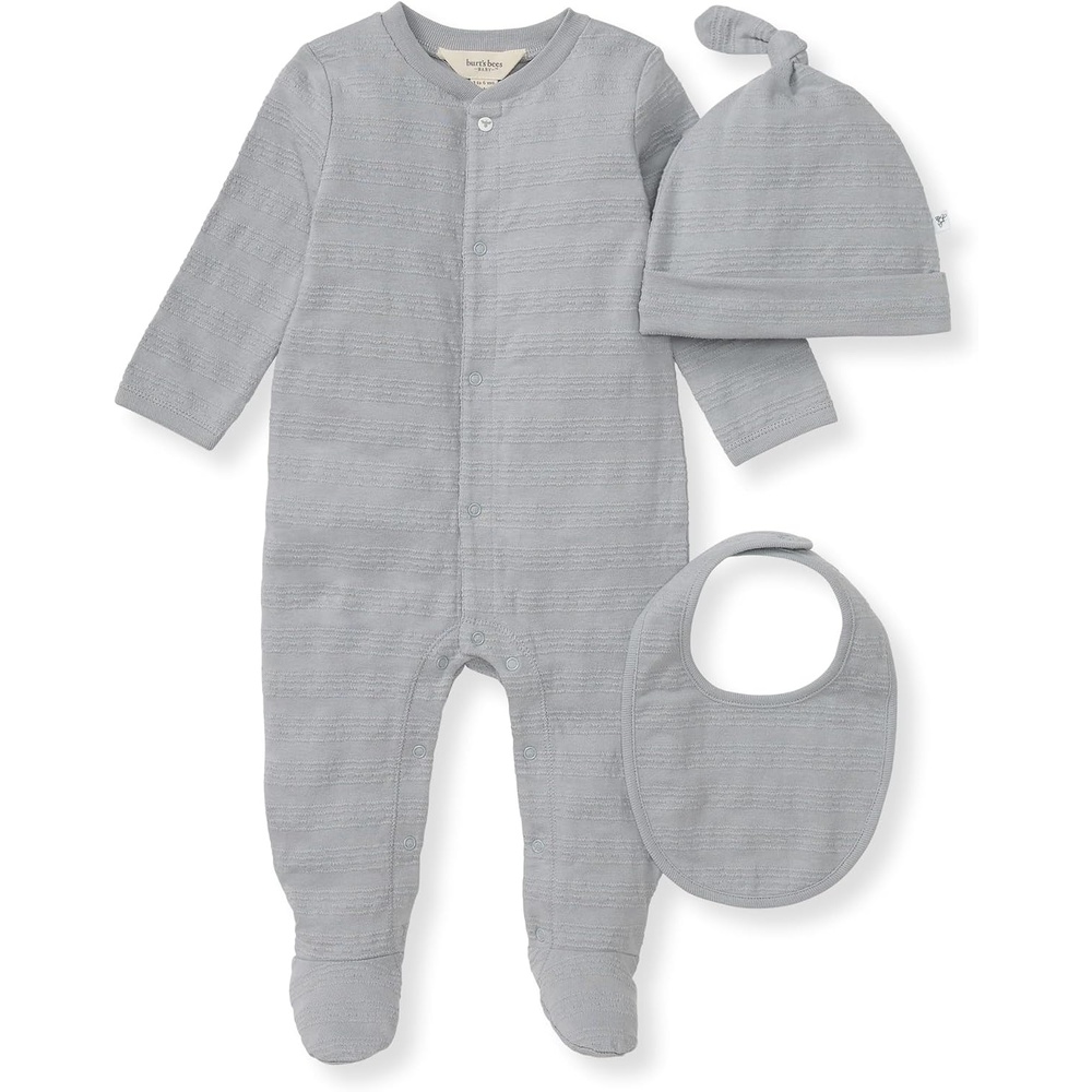 image:imageBurts Bees Baby Baby Jumpsuit 100 Organic Cotton Onepiece Outfit CoverallQuarry Blue 3pc Set