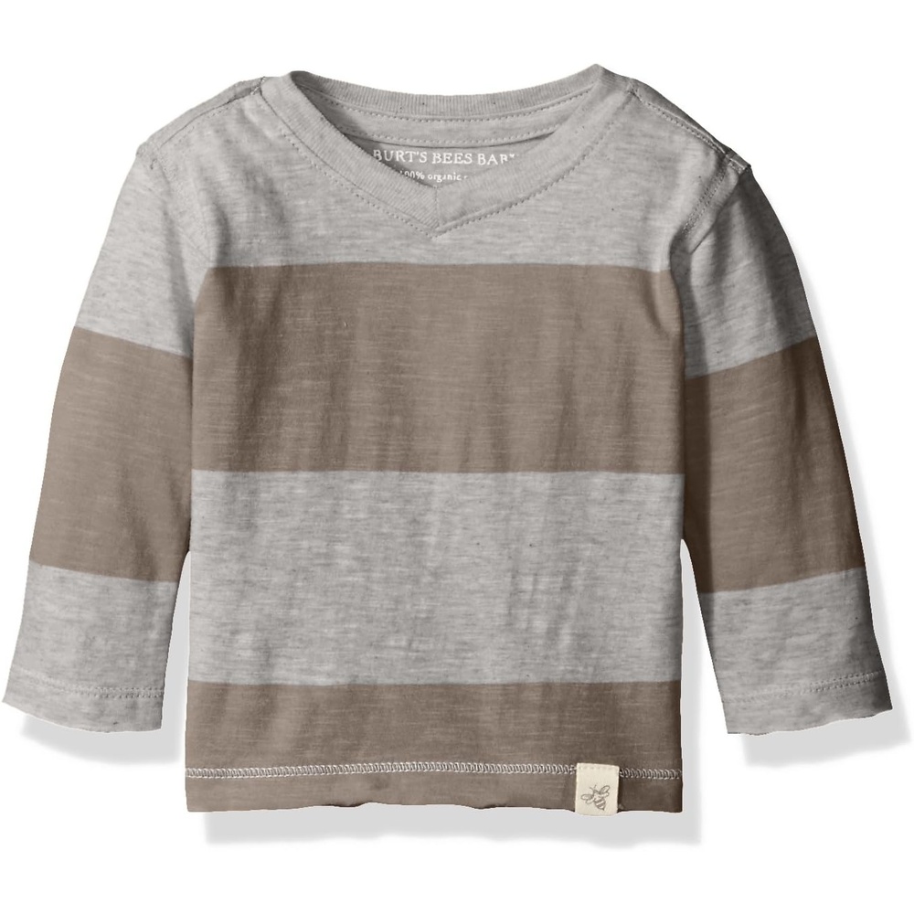 image:imageBurts Bees Baby BabyBoys Tees Short Long Sleeve TShirt VNeck Crew Infant and Toddler Top 100 Organic CottonCharcoal Stripe