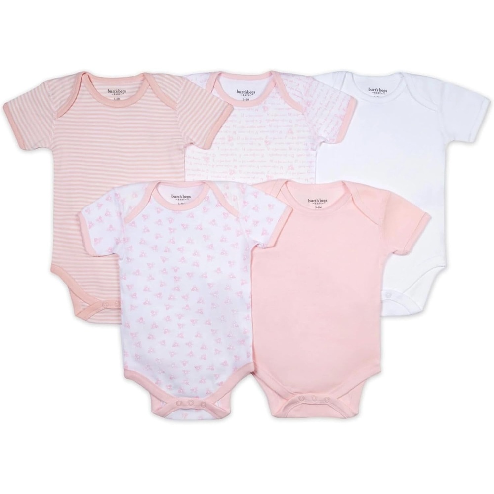 image:imageBurts Bees Baby Bodysuits Short Sleeve and Long Sleeve OnePieces 100 Organic CottonBlossom Prints 5pk