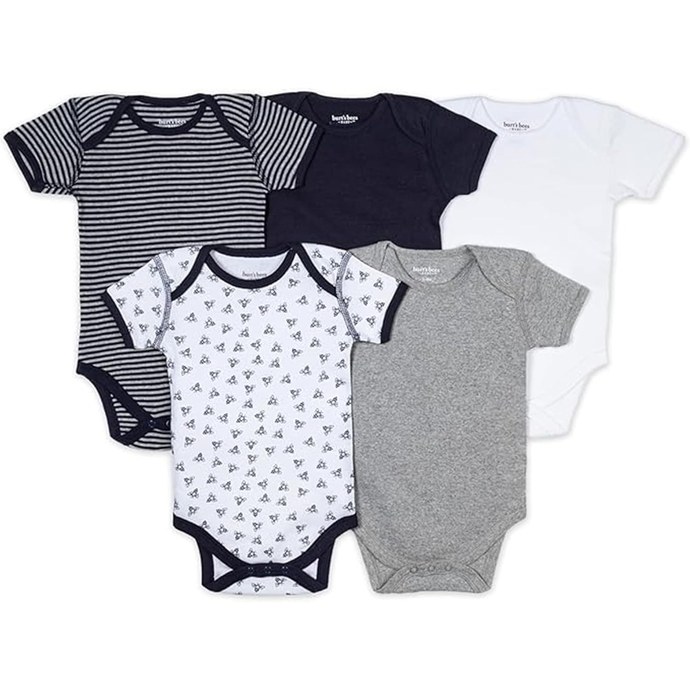 image:imageBurts Bees Baby Bodysuits Short Sleeve and Long Sleeve OnePieces 100 Organic CottonBlueberry Prints 5pk