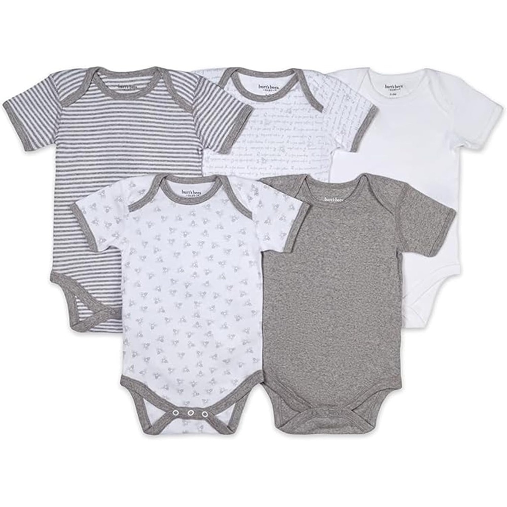 image:imageBurts Bees Baby Bodysuits Short Sleeve and Long Sleeve OnePieces 100 Organic CottonHeather Grey Prints 5pk