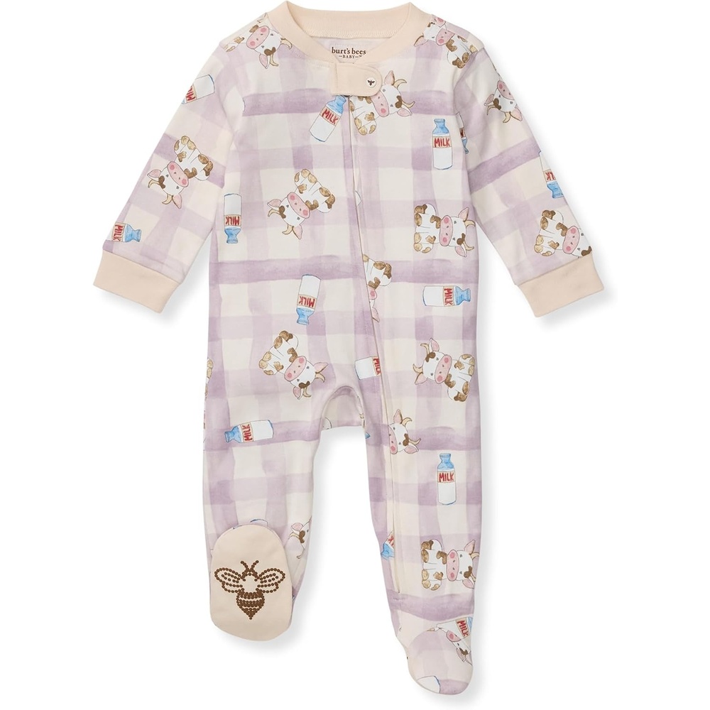 image:imageBurts Bees Baby Boys Footless Pajamas Sleep and Play Loose Fit 100 Organic Cotton Soft Onepiece PJsLittle Moo
