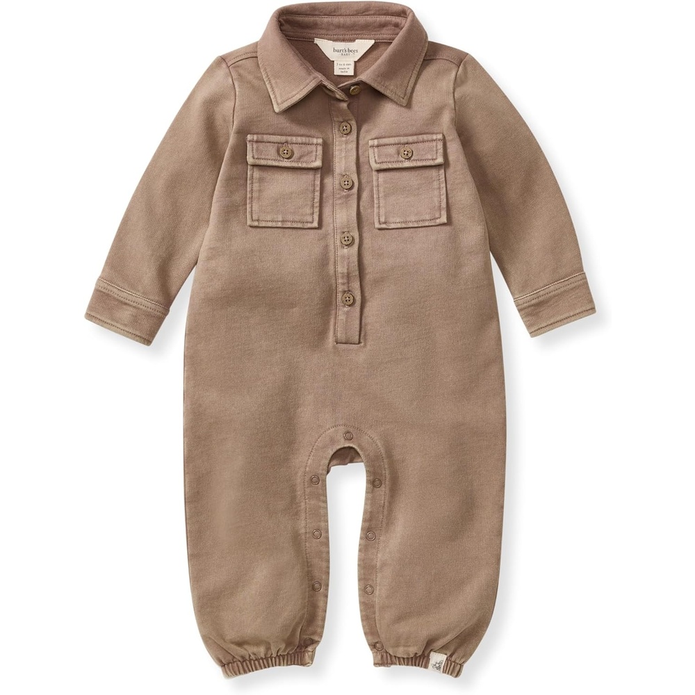 image:imageBurts Bees Baby Boys Jumpsuit 100 Organic Cotton Onepiece Long Sleeve Button Down CoverallGinger Acid Wash