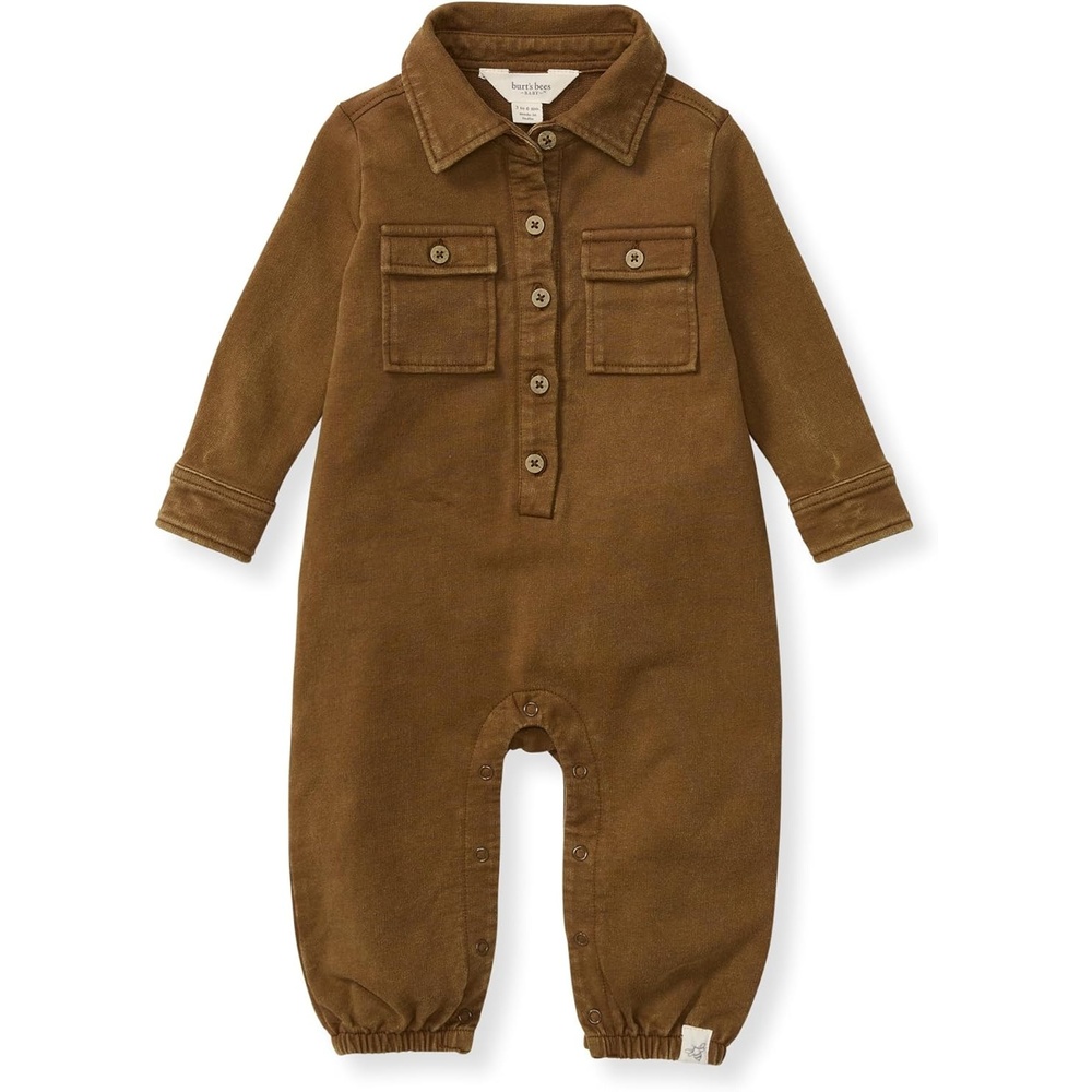 image:imageBurts Bees Baby Boys Jumpsuit 100 Organic Cotton Onepiece Long Sleeve Button Down CoverallHunter Button Down