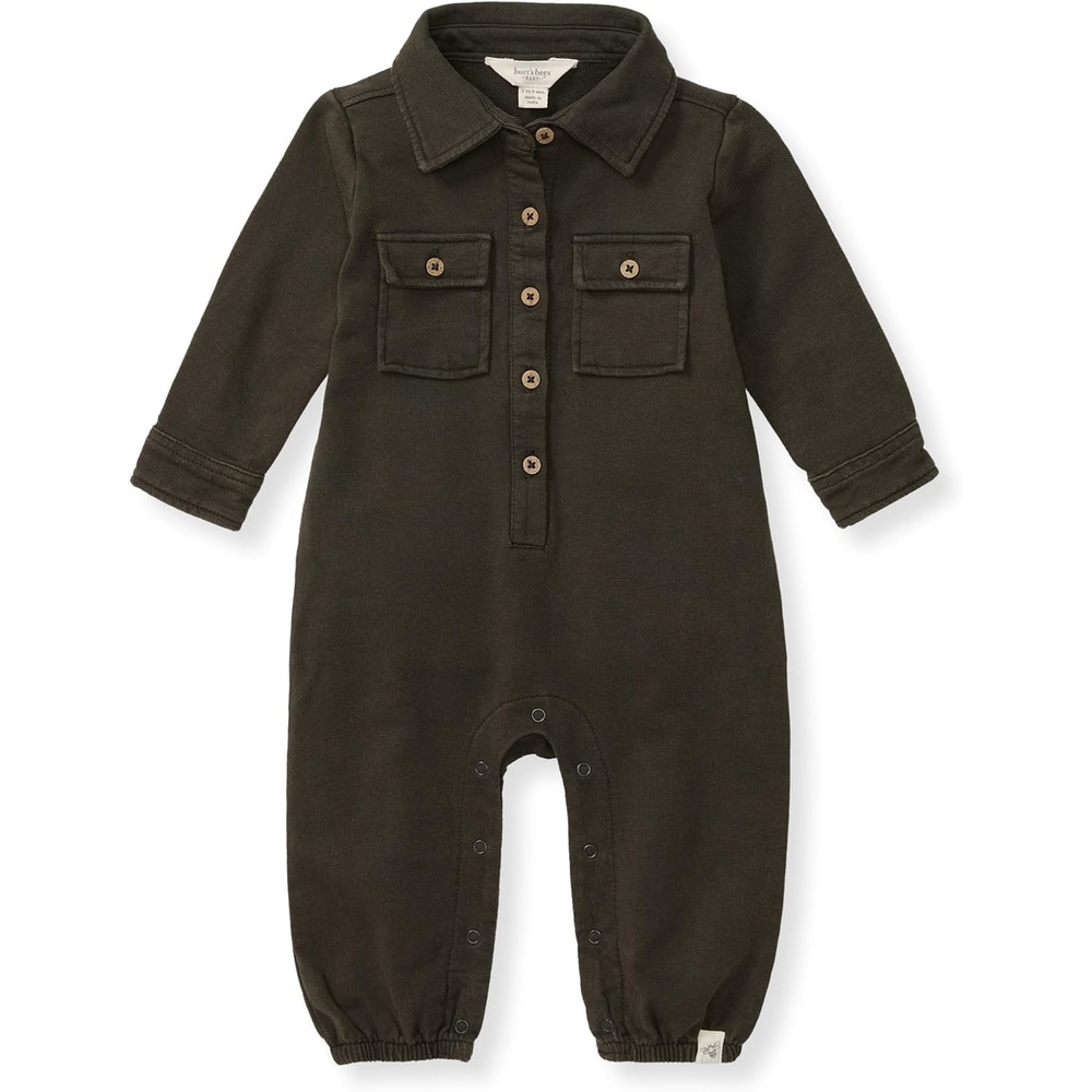 image:imageBurts Bees Baby Boys Jumpsuit 100 Organic Cotton Onepiece Long Sleeve Button Down CoverallShadow Button Down