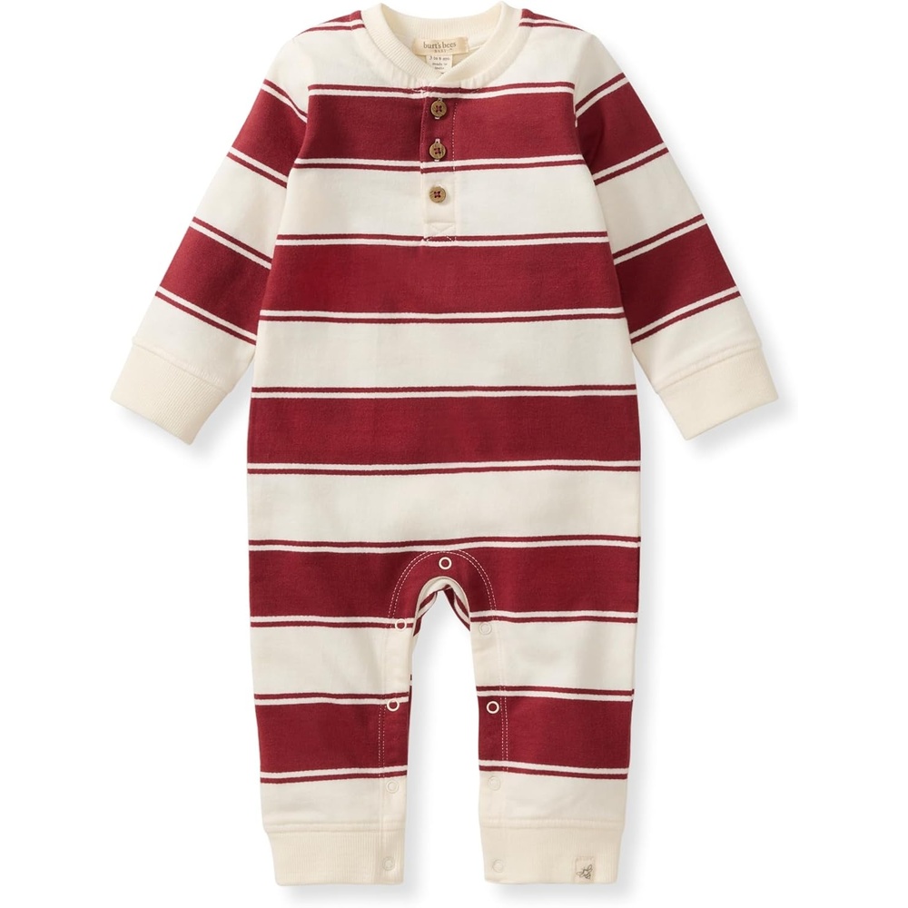 image:imageBurts Bees Baby Boys Jumpsuit 100 Organic Cotton Onepiece Long Sleeve CoverallRugby Peace Stripe